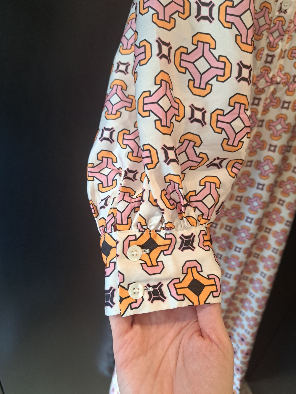 Maje Cream Midi Shirt Dress with Pink, Orange & Blue Geometric Print - Picture 6 of 6
